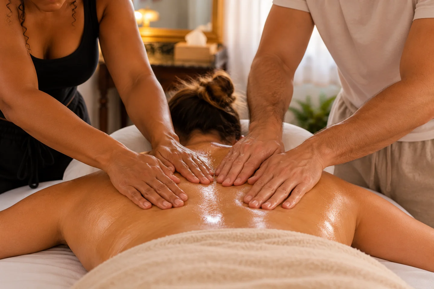 Illustration en gros plan des mains pendant l’apprentissage guidé du massage du dos